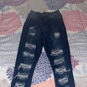 Fashion nova distressed jeggings in dark blue